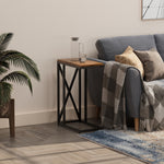 Load image into Gallery viewer, GHomeUK Natural Wooden Top C-Shape Side Table with Black Metal Base - BDABD