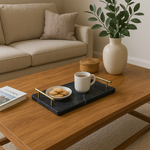 Load image into Gallery viewer, GHomeUK Luxora Marble Black Serving Tray with Brass Finish Handles - NTAAH