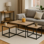 Load image into Gallery viewer, GHomeUK Wooden Rough Natural with Black Metal Rectangle Set of 3 Coffee Table - OBAO