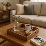 Load image into Gallery viewer, GHomeUK Acacia Wood Natural Brown Set of 2 Serving Trays with Side Handles - BAKTACAN2001 - EYLR