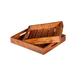 Load image into Gallery viewer, GHomeUK Acacia Wood Natural Brown Set of 2 Serving Trays with Side Handles - BAKTACAN2001 - EYLR