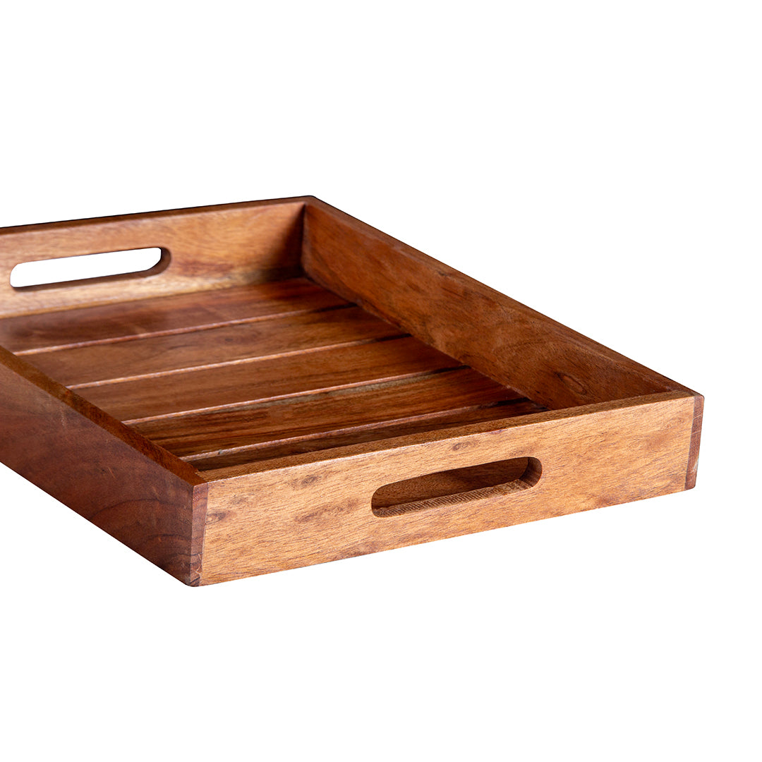 GHomeUK Acacia Wood Natural Brown Set of 2 Serving Trays with Side Handles - BAKTACAN2001 - EYLR