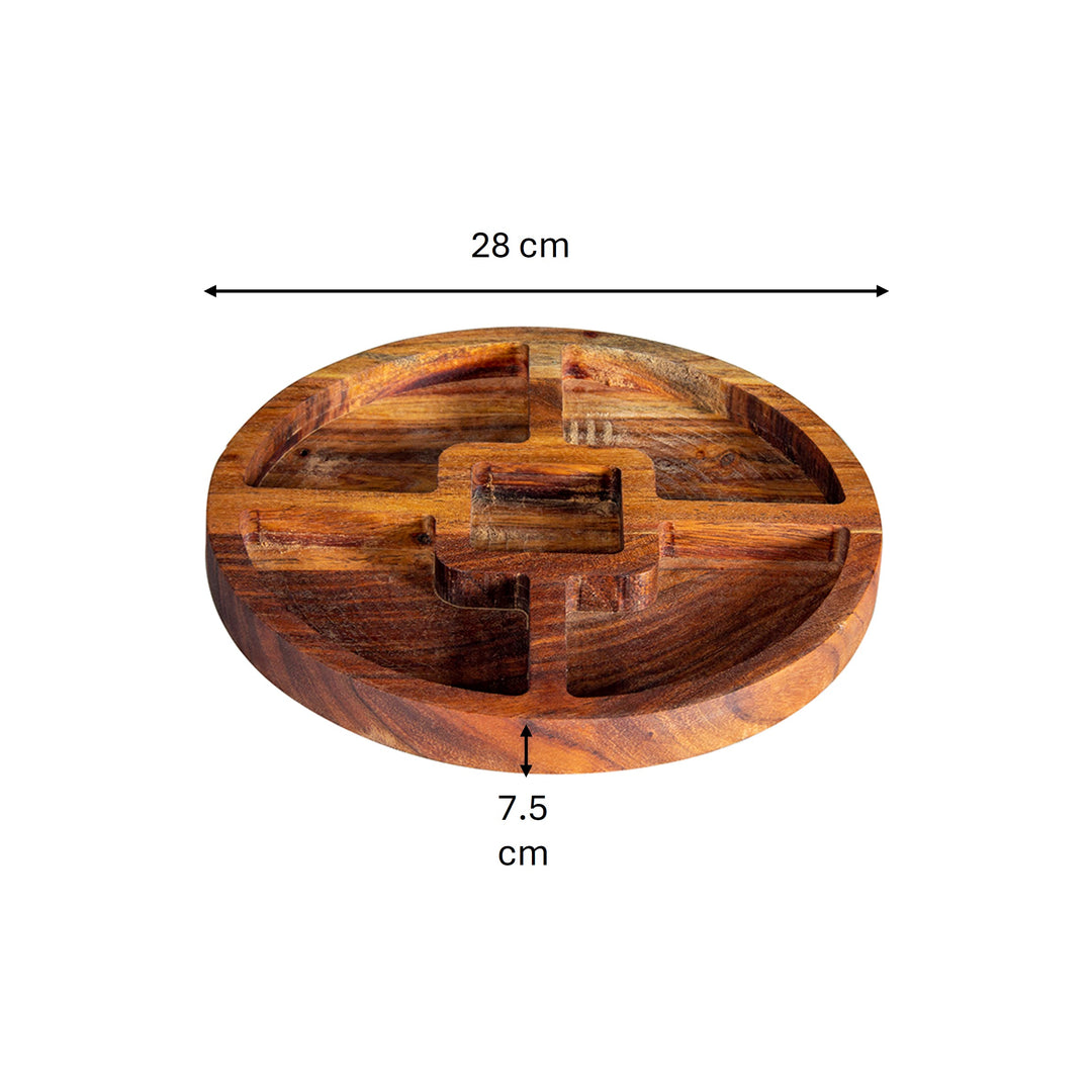 GHomeUK  Acacia Wood Natural Brown 5-Compartment Serving Tray with Handles - EYUE