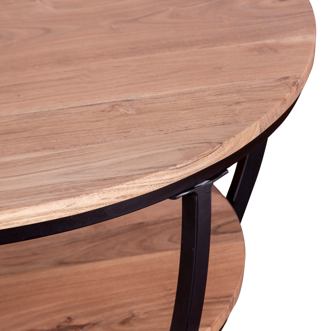 GHomeUK Natural Wooden Round Double Shelf Coffee Table with Metal Frame - DLO