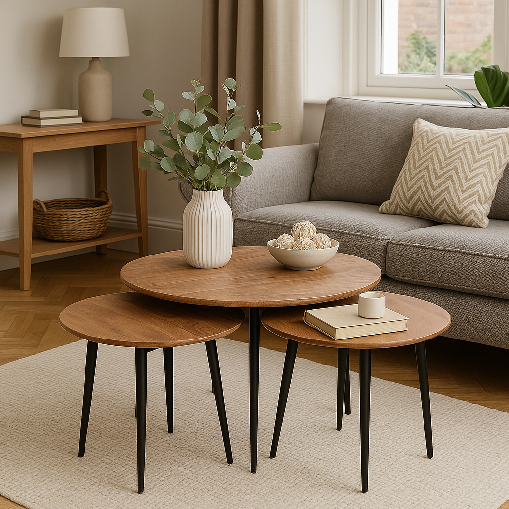 GHomeUK Wooden and Black Metal Leg Modern Coffee Tables Set of 3 - AHAR