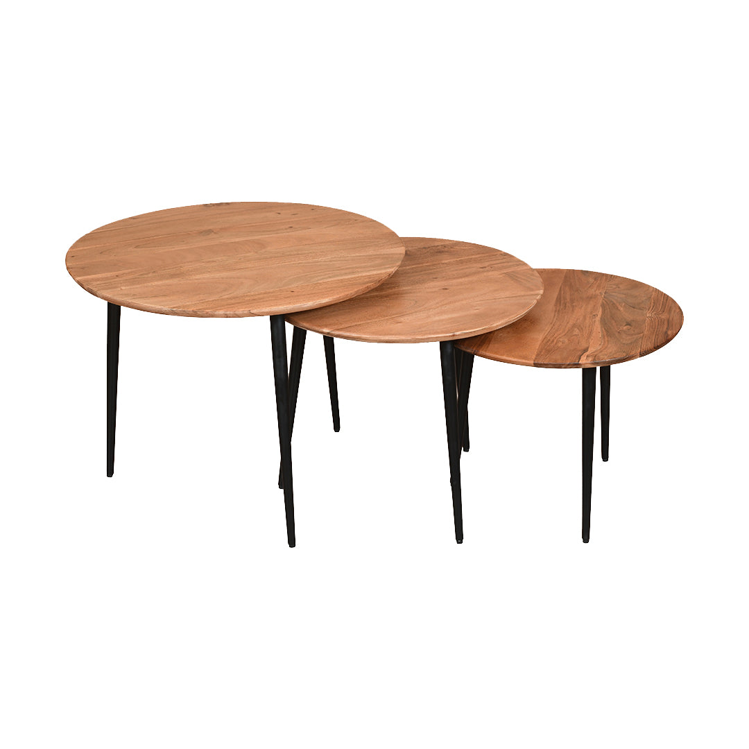 GHomeUK Wooden and Black Metal Leg Modern Coffee Tables Set of 3 - AHAR