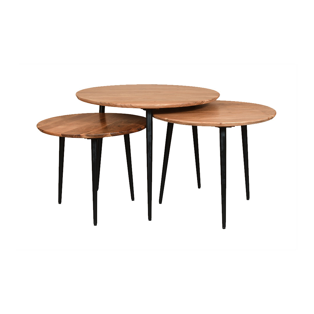 GHomeUK Wooden and Black Metal Leg Modern Coffee Tables Set of 3 - AHAR