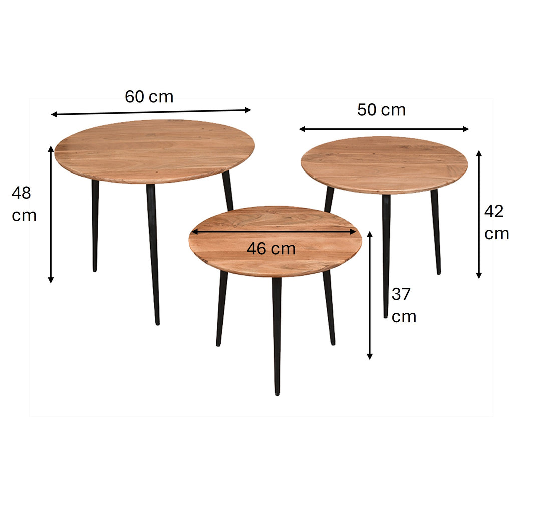 GHomeUK Wooden and Black Metal Leg Modern Coffee Tables Set of 3 - AHAR