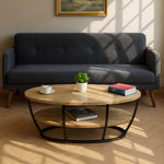 Load image into Gallery viewer, GHomeUK Rough Natural Mango Wood Oval Double Shelf Coffee Table with Black Metal Frame - DLO