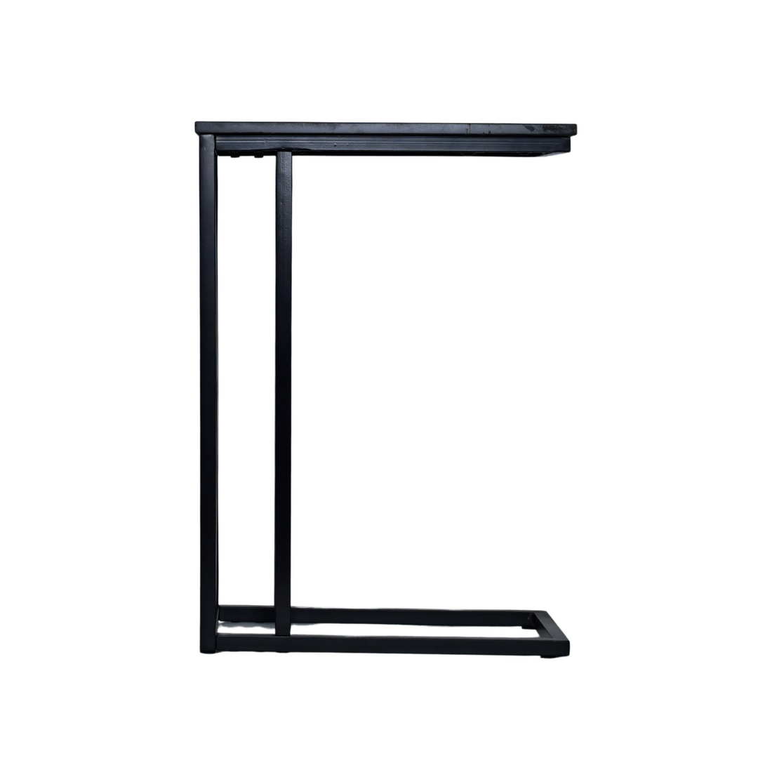 GHome UK Solid Mango Wood Black & White Marble C Side Table with Twisted Design
