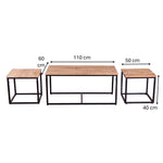 Load image into Gallery viewer, GHomeUK Wooden Rough Natural with Black Metal Rectangle Set of 3 Coffee Table - OBAO