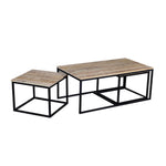 Load image into Gallery viewer, GHomeUK Wooden Rough Natural with Black Metal Rectangle Set of 3 Coffee Table - OBAO