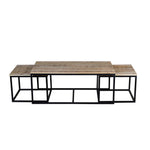 Load image into Gallery viewer, GHomeUK Wooden Rough Natural with Black Metal Rectangle Set of 3 Coffee Table - OBAO
