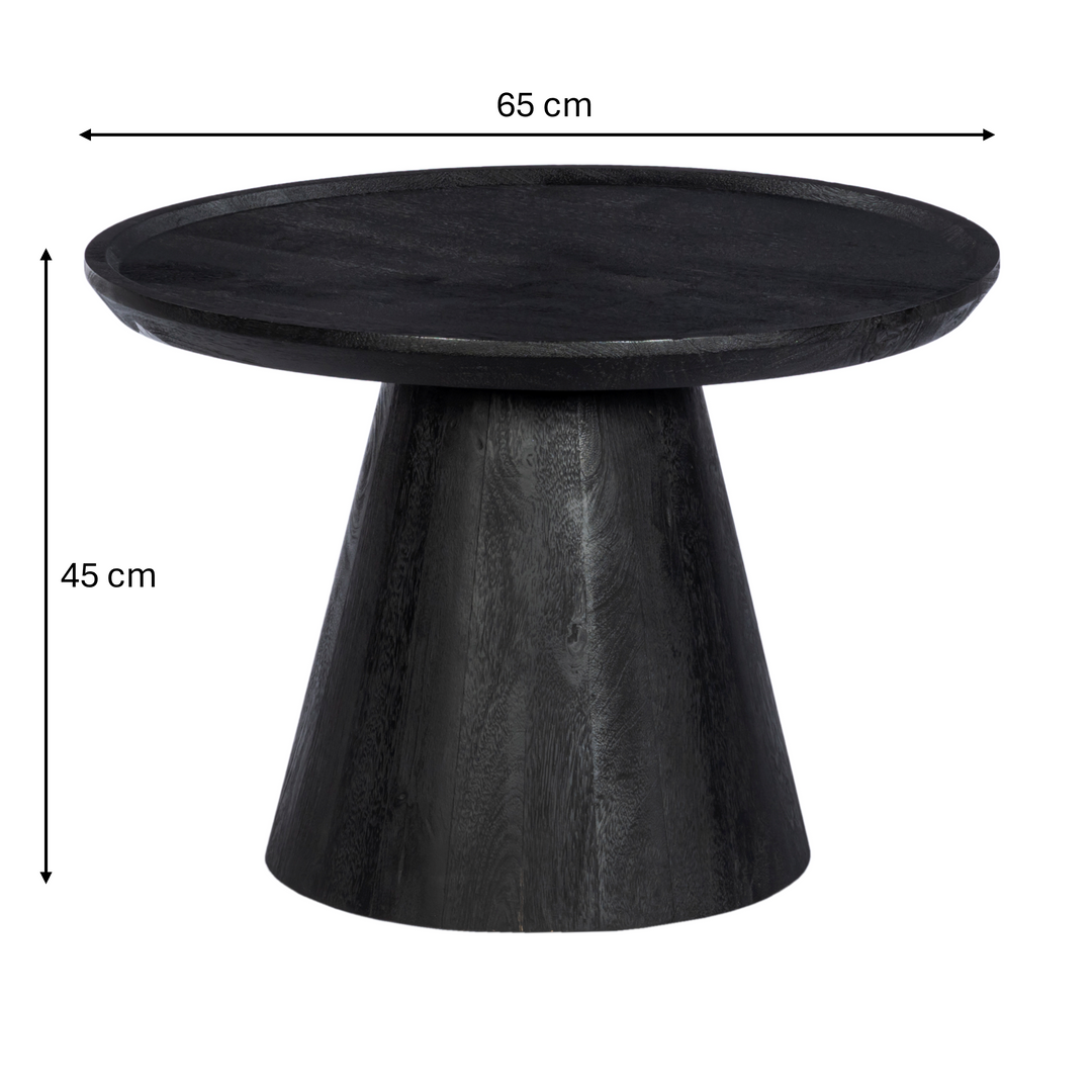 GHome UK Solid Mango Wood Black Round Coffee Table Sandblast Finish