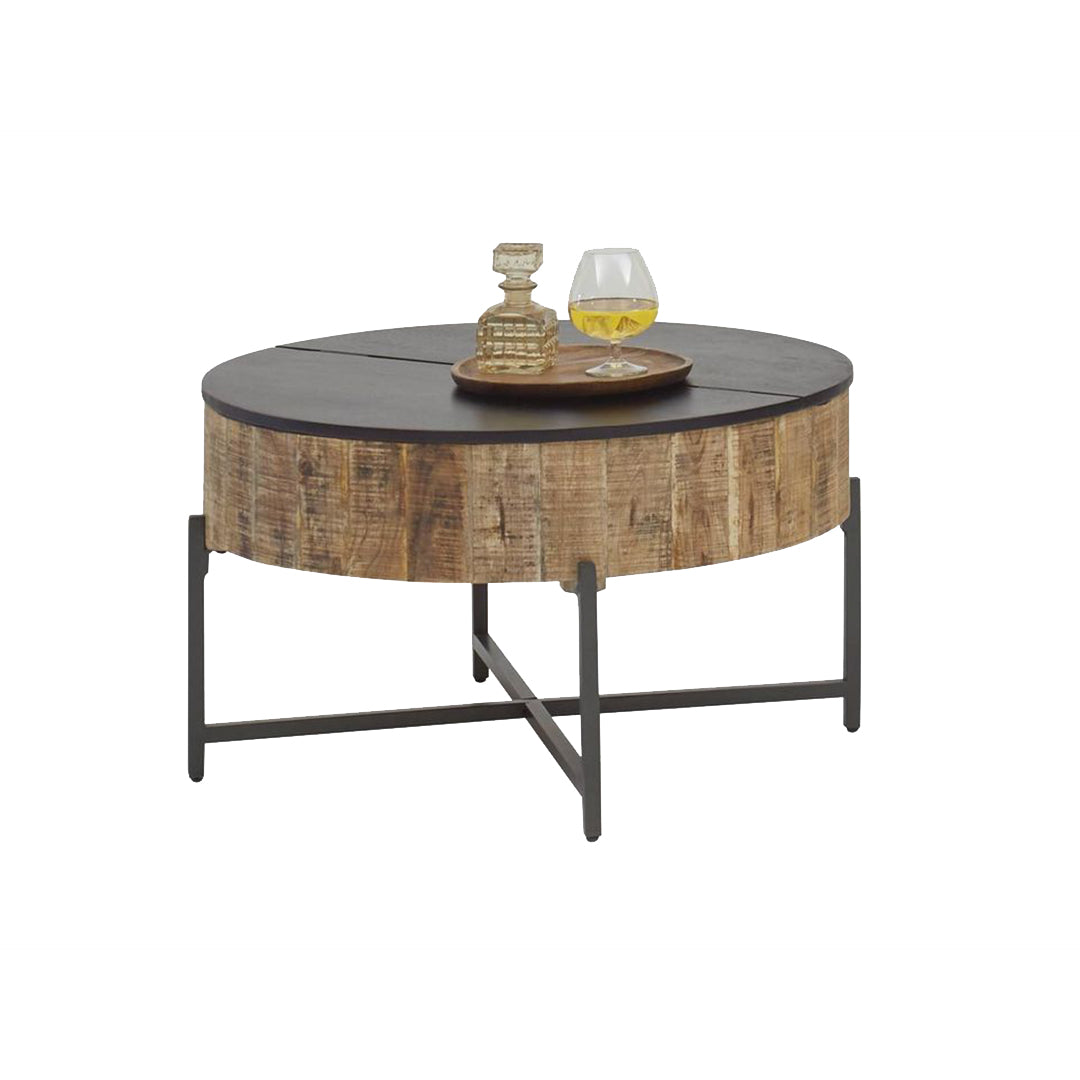 GHomeUK  Mango Wood Lift-Top Coffee Table in Black & Natural Storage - LUEUN