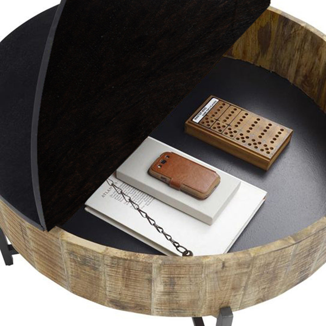 GHomeUK  Mango Wood Lift-Top Coffee Table in Black & Natural Storage - LUEUN