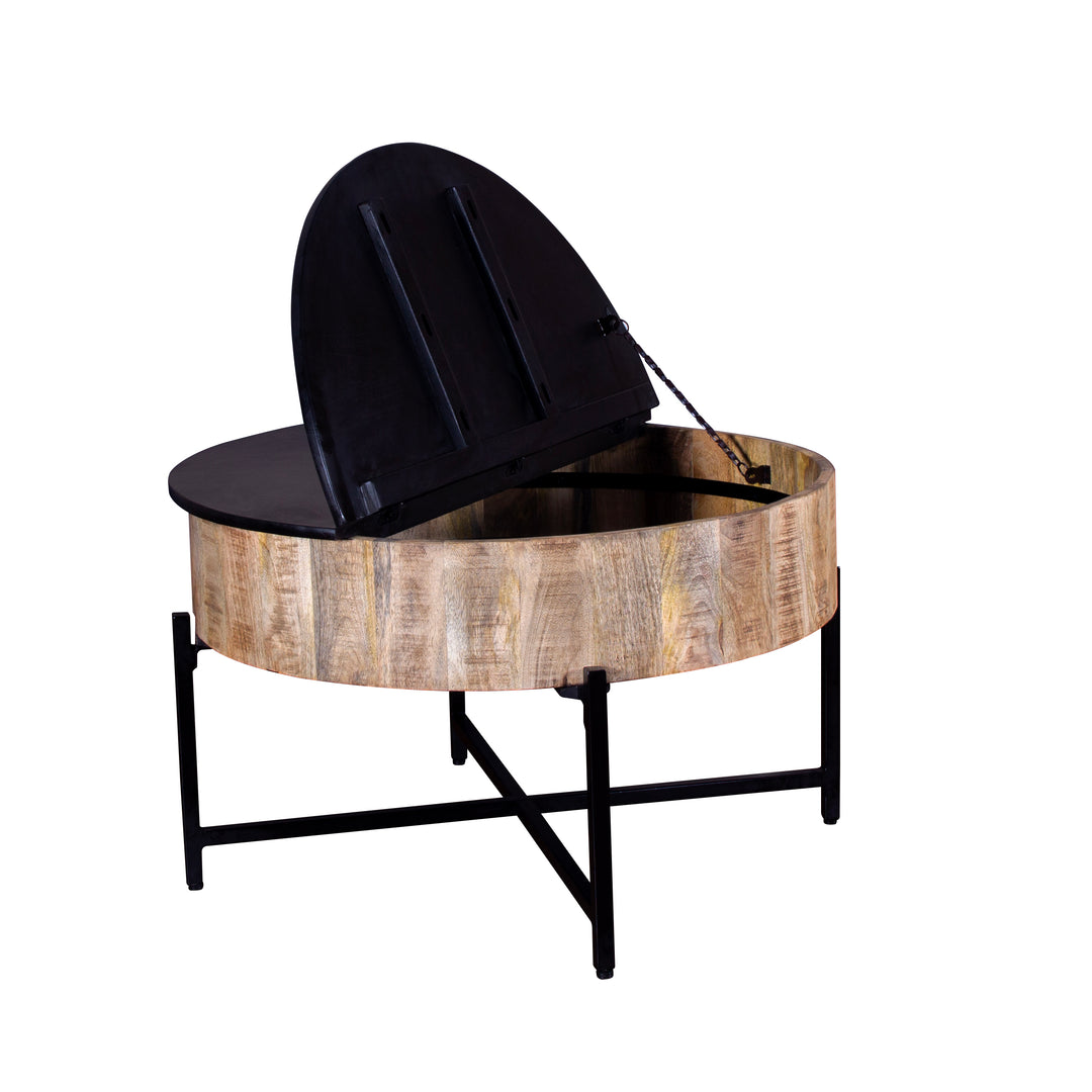 GHomeUK  Mango Wood Lift-Top Coffee Table in Black & Natural Storage - LUEUN