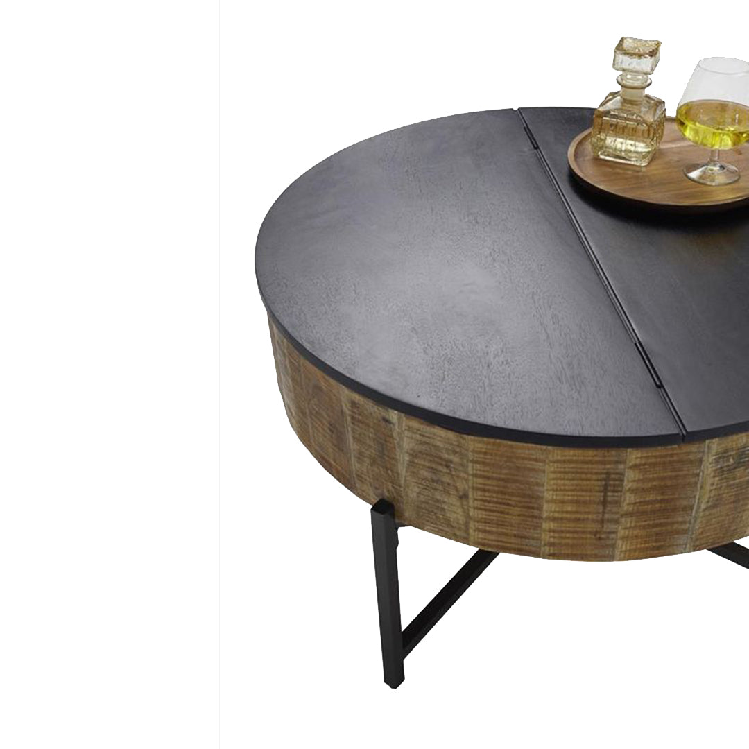 GHomeUK  Mango Wood Lift-Top Coffee Table in Black & Natural Storage - LUEUN