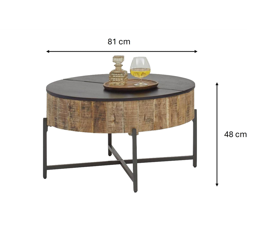 GHomeUK  Mango Wood Lift-Top Coffee Table in Black & Natural Storage - LUEUN