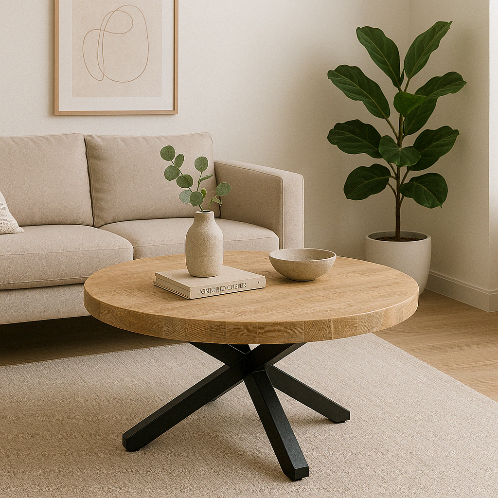 GHomeUK Wooden Brown Tripod Coffee Table with Metal Base - SSIS