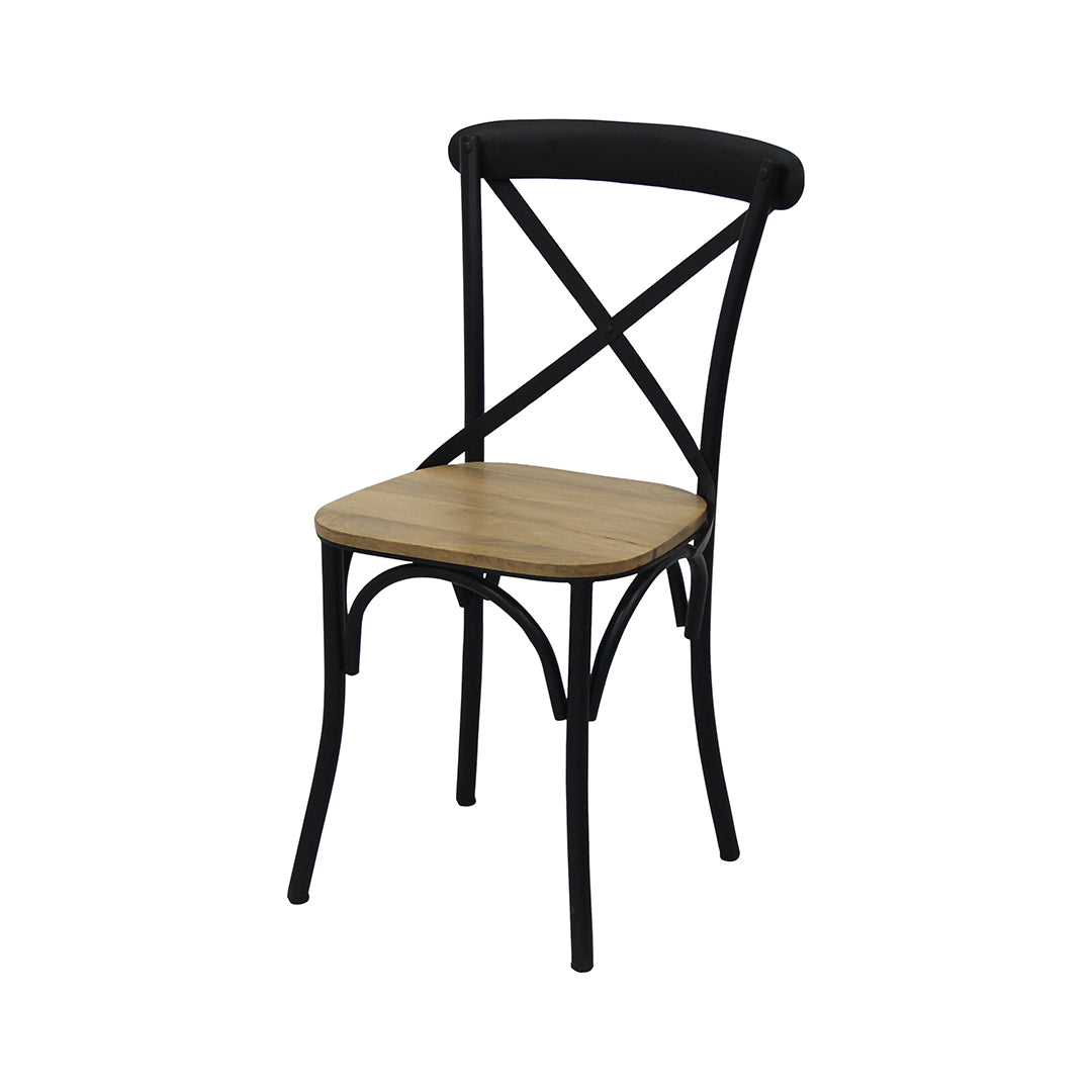 Geet Mango Wood Natural Color & Black Metal Dining Chair Pack of 2