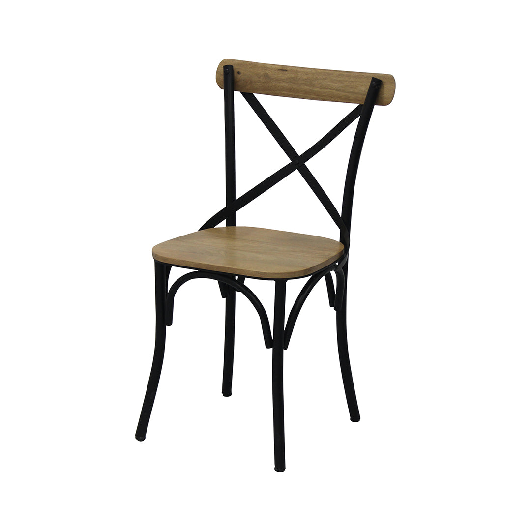 Geet Mango Wood Natural Color & Black Metal Dining Chair Pack of 2
