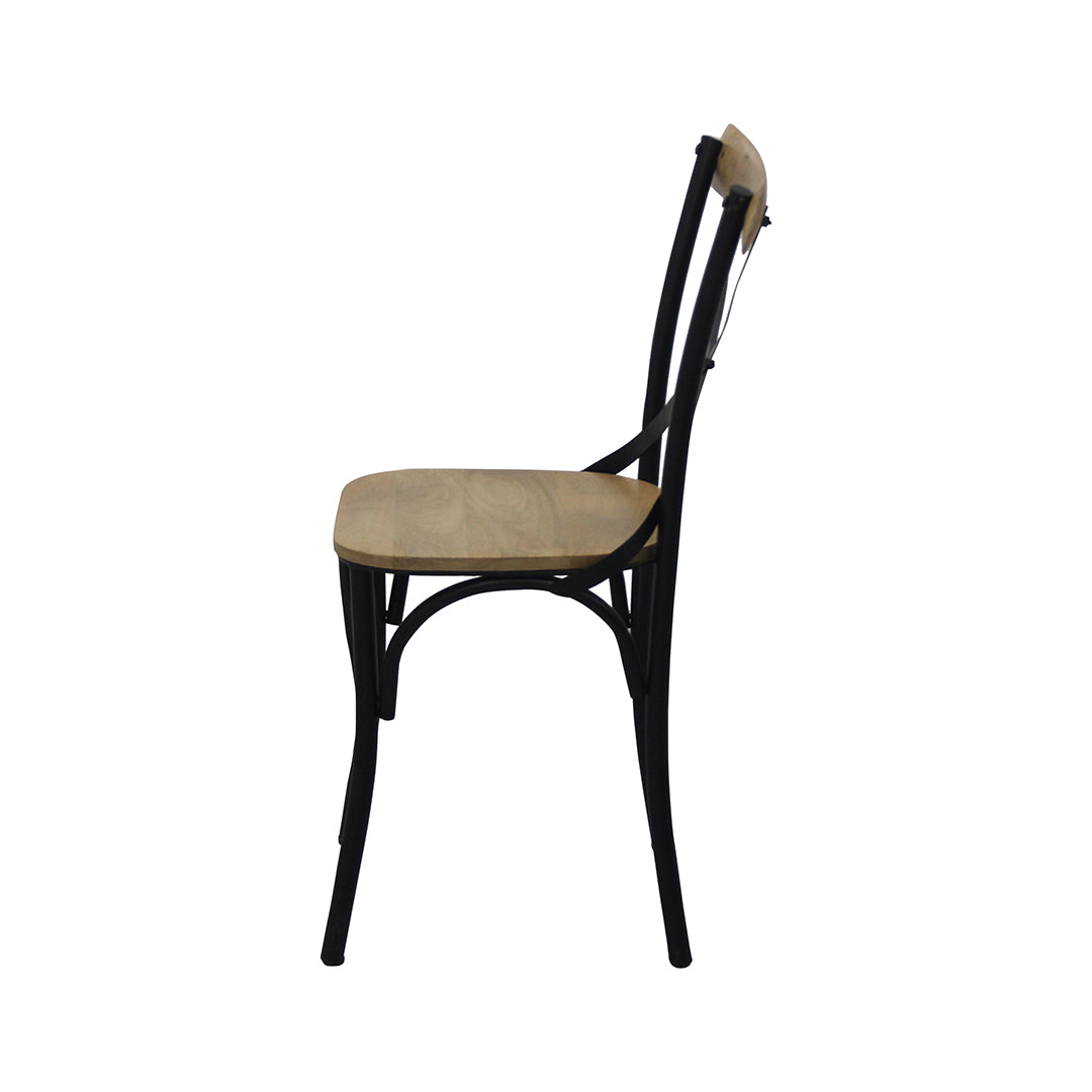 Geet Mango Wood Natural Color & Black Metal Dining Chair Pack of 2