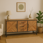 Load image into Gallery viewer, GHomeUK Modern Acacia Wood Natural Brown Parquetry Sideboard