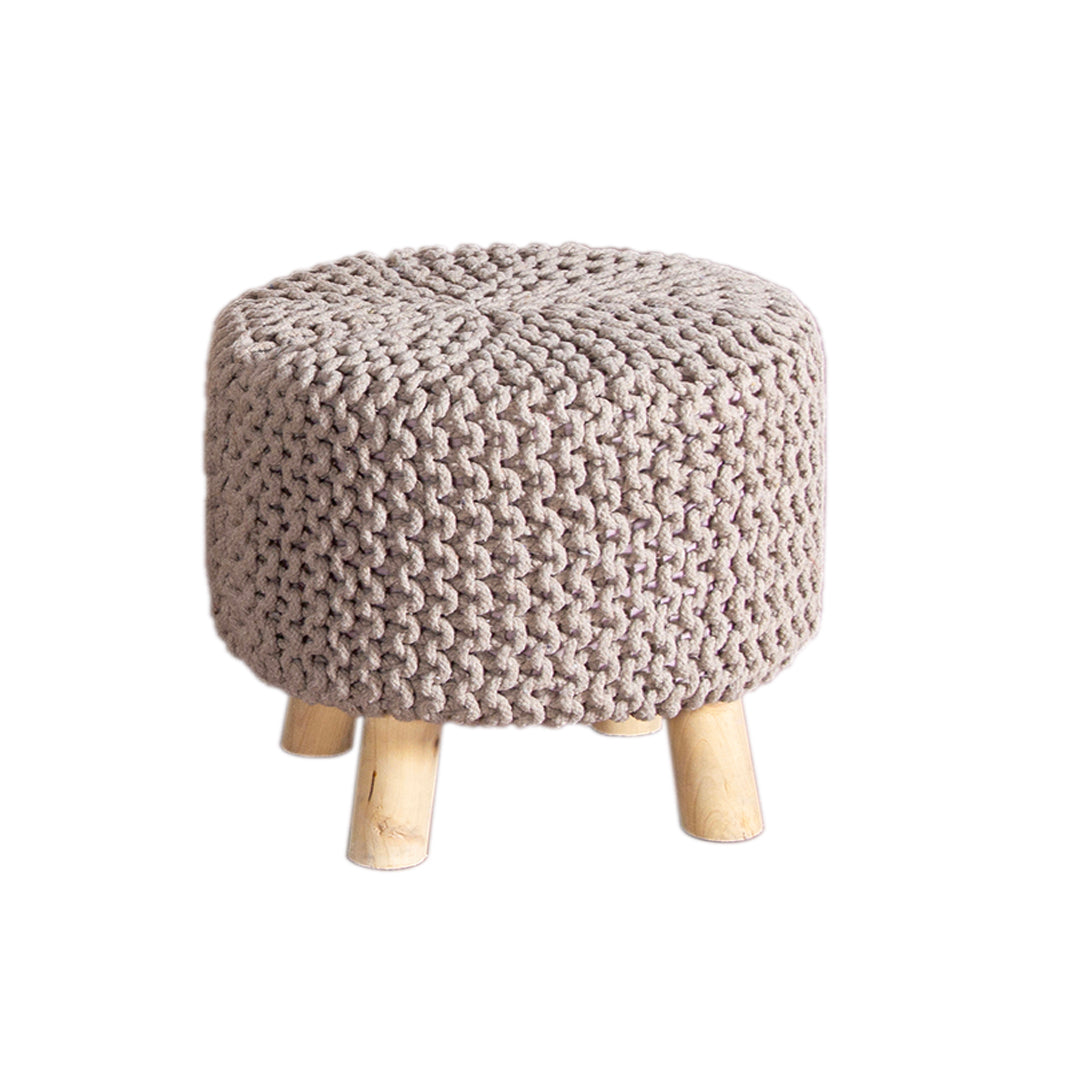 GhomeUK Hand-Woven Cotton Neutral Pouf Stool – Stylish Seating Accent - ALER
