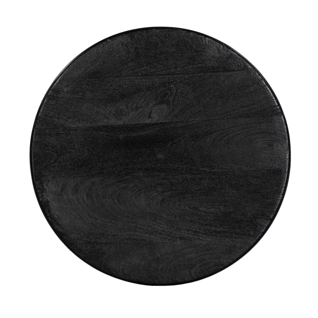 GHome UK Solid Mango Wood Black Round Side Table Sandblast Finish