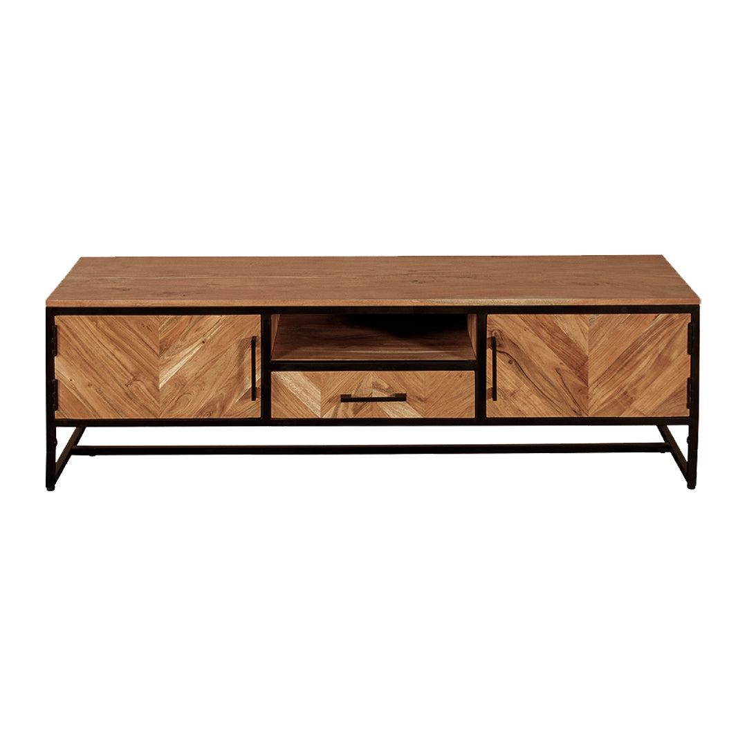GHomeUK  Acacia Wood Black Parquetry TV Cabinet