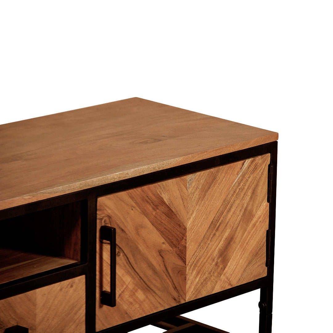 GHomeUK  Acacia Wood Black Parquetry TV Cabinet