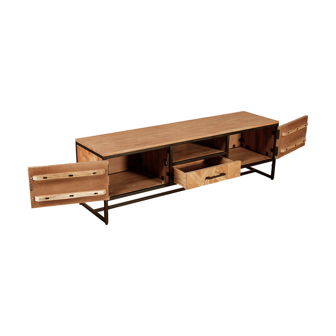 GHomeUK  Acacia Wood Black Parquetry TV Cabinet