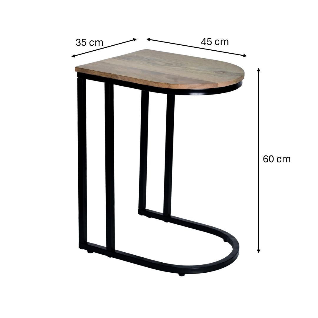 GHome UK Solid Mango Wood C Table with Black Iron Base