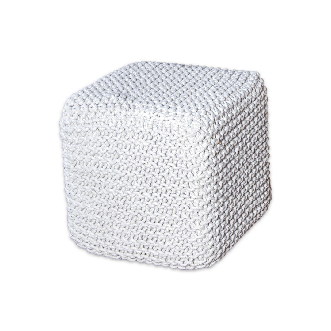 GhomeUK Hand-Woven Cotton Beige Square Pouf – Stylish & Comfy - WTIS