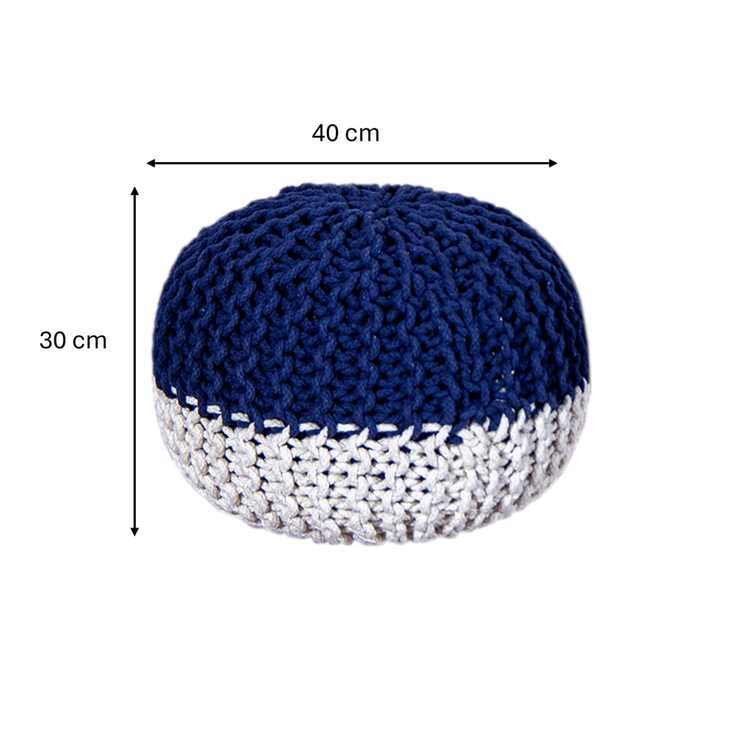 Ghome Hand-Woven Cotton Beige Round Pouf for Stylish Comfort - RUURD