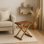 Load image into Gallery viewer, GHomeUK Leather Folding Stool with Wooden Base - HART