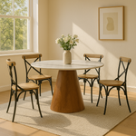 Load image into Gallery viewer, GHomeUK Luxurious White Marble Round Dining Table with Solid Mango Wood Base