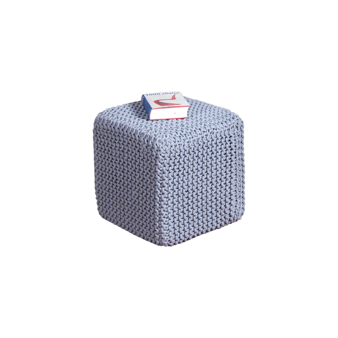 GhomeUK Hand-Woven Cotton Beige Square Pouf – Stylish & Comfy - WTIS