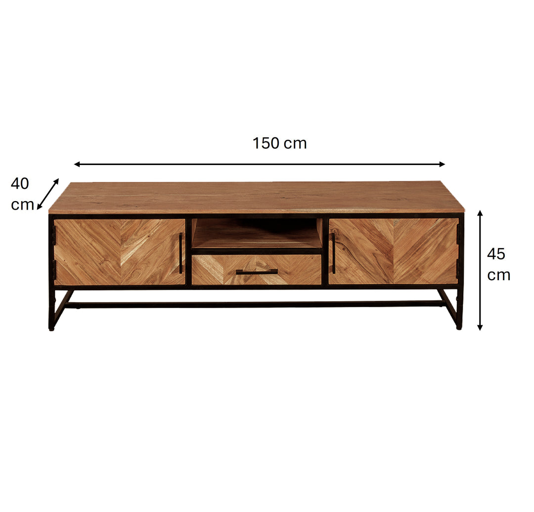GHomeUK  Acacia Wood Black Parquetry TV Cabinet