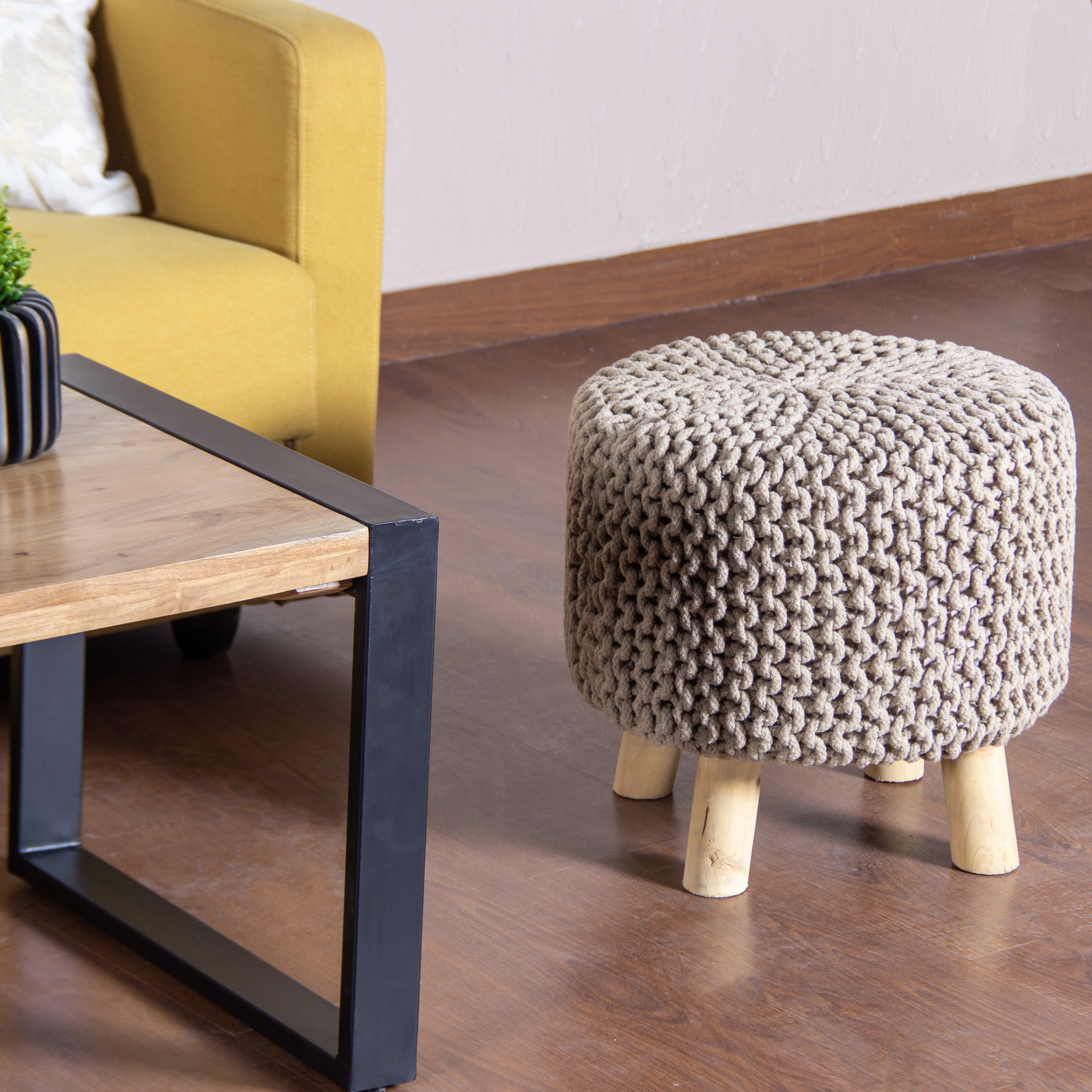 Handwoven Cotton Pouf Stool