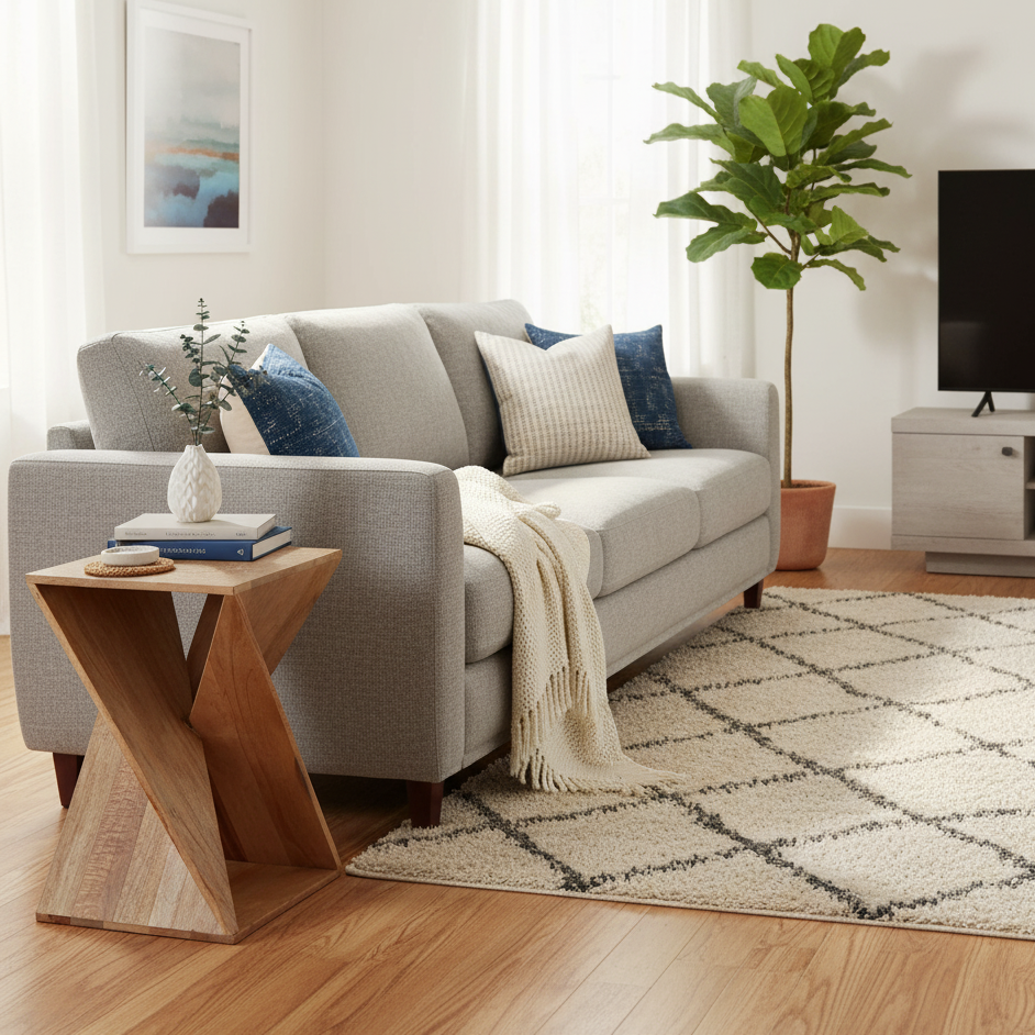 GHome UK Solid Mango Wood Twist side Table in Natural & Walnut Finish