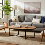 Load image into Gallery viewer, GHome UK Solid Acacia Natural Oval Coffee Table with Black Base
