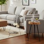 Load image into Gallery viewer, GHome UK Solid Acacia Wood Natural Log Side Table with Black Iron Base
