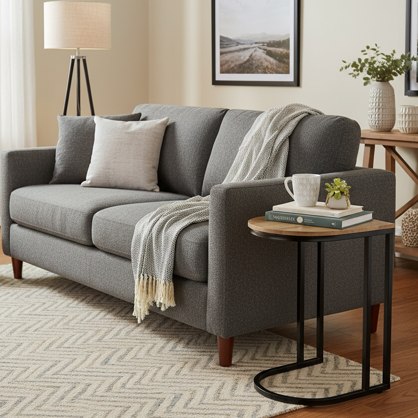 GHome UK Solid Mango Wood C Table with Black Iron Base