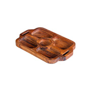 GHomeUK Acacia Wood Natural Finish 5-Compartment Serving Tray with Handles - TISX
