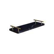 GHomeUK Luxora Marble Black Serving Tray with Brass Finish Handles - NTAAH
