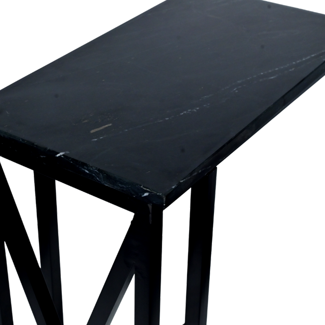 GHome UK Solid Mango Wood Black & White Marble C Side Table with Twisted Design