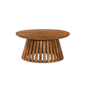 GHome UK Solid Acacia Wood Round Slated Coffee Table Stained Finish