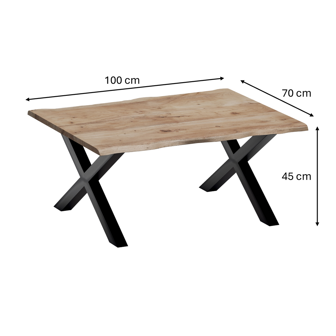 GHomeUK Acacia Wood Live Edge Coffee Table Black Cross Legs - EETTA